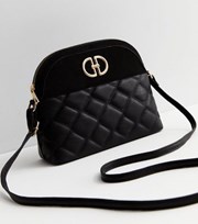 New Look Black Suedette and Quilted Leather-Look Cross Body Bag